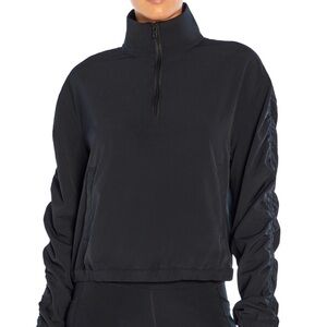 Cycle House black polyester quarter zip jacket with elastic shirting on sleeves
